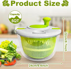 Salad spinner, vegetable and fruit washing dryer, lettuce spinner, for washing fruits, vegetables, pasta, green, 5L