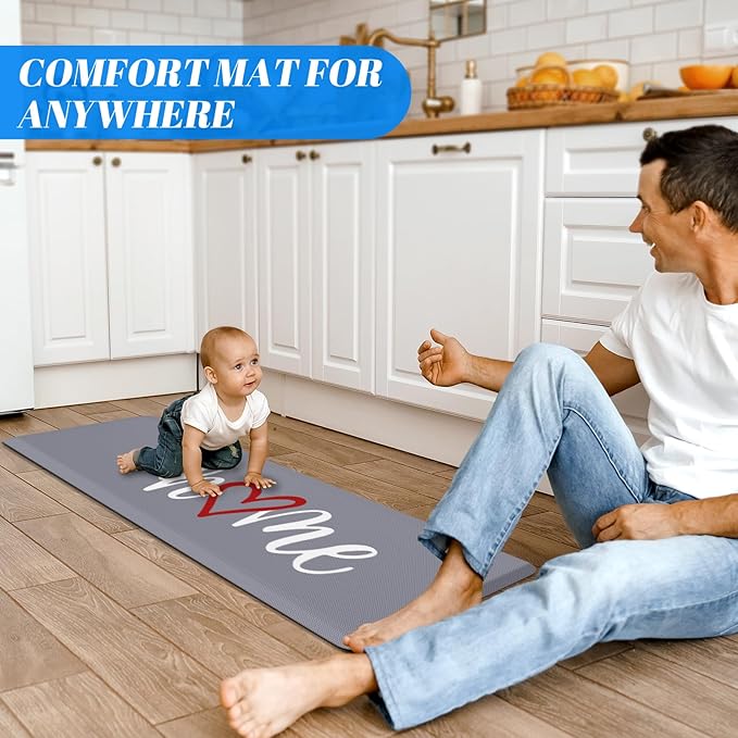 HappyTrends Kitchen Mat Cushioned Anti-Fatigue Rug Non-Slip Kitchen Rugs Stain Resistant Ergonomic Comfort Mat for Floor, Office, Sink, Laundry (17.3"x 60", Grey)
