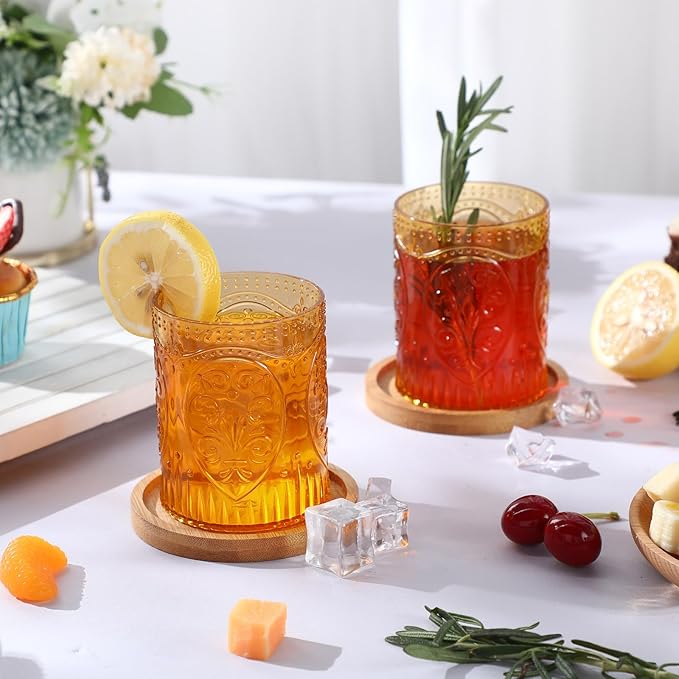 Qinyoung 48 Plastic Vintage Drinking Glasses 8.5oz Stemless Retro Embossed Wine Glasses Shatterproof Reusable Cups for Baby Shower Wedding Reception Grand Event Party (Yellow)