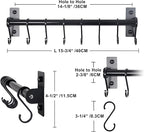 Dseap Kitchen Utensil Holder Hanger, Pot and Pan Rack Wall Mounted, Kitchen Rail with 8 Hooks for Hanging Cooking Utensils, Mugs, Spoons, Wall Mounted, Black, Pack of 2