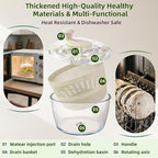 Borosilicate Glass Large Salad Spinner Vegetable Washer 5.2 Quart BPA-Free Slicer Drain with 5 Chopping Blades Dishwasher Safe Handle Washing and Dehydrating Lettuce Fruit Veggie Bowl