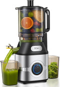QCen Cold Press Juicer, 5.5” Wide Feed Chute Slow Masticating Juicer Machine for Whole Fruits and Vegetables, Easy to Clean (Silver)