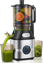 QCen Cold Press Juicer, 5.5” Wide Feed Chute Slow Masticating Juicer Machine for Whole Fruits and Vegetables, Easy to Clean (Silver)