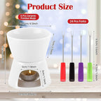 Mudder 8 Pcs Mini Fondue Pot Set with 32 Color Coded Forks Porcelain Tea Light Melting Mugs for Chocolate Cheese and Dessert Small Fondue Pot Set for Christmas Valentine's Parties Tapas Gifting