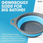 Gevoli Strainer with Self-Draining Base (5QT) Over-Sink Collapsible Kitchen Colander Set with Side-drain Base for Pasta Vegetables and Fruit, XL Large Capacity, Dishwasher Safe (5-Quart) Blue/Gray