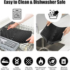 TIKNIK Silicone Dish Drying Mat, Stone Drying Mat for Kitchen Counter with Built-In Drain, Non-Slip Drain Pad with Built-in Drain, Heat Resistant Stone Drying Mat, Hangable, Black-1pc, 20" x 15"