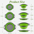 Collapsible Colander Set,Premium Food Grade Silicone Folding Strainers with Handles Space Saving Colanders for Draining Pasta,Vegetables & Fruits,Ideal for Kitchen & Travel (3pc Green)