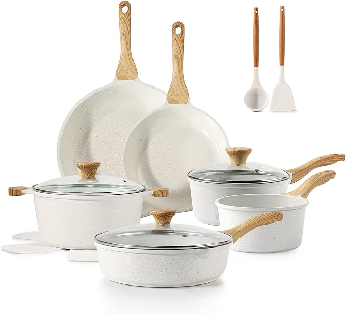 SENSARTE Nonstick Ceramic Cookware Set 16-Piece, Healthy Pots and Pans Set, Non-toxic Kitchen Cooking Set with Stay-Cool Handles, Silicone Utensils and Pot Protectors, PFAS/PTFE/PFOA Free