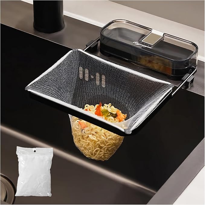 Sink Drain Strainer 2025 New Suction Cup Sink Kitchen Net Strainer Colander Collapsible Corner Sink Strainer Over for Food Waste Filtering Kitchen Leftover Have Mesh Bags (Black, Filter 50Pcs)