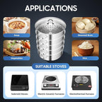 5-Tier Stainless Steel Steamer, 28cm Stackable Steamer with Clear Visible Lid, Large Capacity Cookware Steaming Pots for Bread, Dumplings, Vegetables