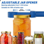 Jar Opener Bottle Opener for Seniors with Arthritis, Multi Retractable Magnetic Can Opener, Jar Grippers for Opening Jars, Kitchen Gadgets for Weak Hands and Senior Arthritis (Blue)
