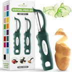 Spring Chef Premium Swivel Vegetable Peelers for Kitchen, Stainless Steel Apple Peelers with Soft Grip Handle and Sharp Blades, Perfect for Potato, Carrot, Mango, Cucumber - Set of 2 - Pine Green