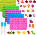 Gummy Candy Molds - Silicone Gummy Dinosaur/Marine Animal/Donut/Small Hearts Shapes/Fruit Snack Mold with 2pcs Dropper,Non-stick and Bpa Free for Mini Candy Chocolate Gummies Baking