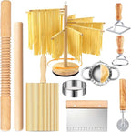 10 Pcs Pasta Making Tools, Pasta Making Kit with Pasta Drying Rack,2 Rolling Pins,Gnocchi Board,Pasta Cutting Tools,2 Ravioli Makers,Making Dumplings.All-in-One Pasta Making Accessories for Home