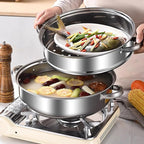 Steamer Pot for Cooking,Stainless Steel Steamer Pot,11 inch Steam Pots with Lid 2-tier for Cooking Veggies Fish Seafood Noodles, Pasta, Food