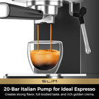 CHULUX Slim Espresso Machine with Milk Frother, 20 Bar Professional Italian Pump Espresso Coffee Machine for Home Cappuccino & Latte Maker, Stainless Steel, Black