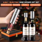 Electric Wine Bottle Opener Set, with Luxurious Wooden Gift Box, 2-in-1 Electric Decanter Wine Aerator & Dispenser, Vacuum Stopper, Foil Cutter, Automatic Wine Opener for Wine Lovers Home Bar