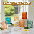 Qinyoung 24 Plastic Vintage Drinking Glasses 8.5oz Stemless Retro Embossed Wine Glasses Shatterproof Reusable Cups for Baby Shower Wedding Reception Grand Event Party (Vintage Multicolor)