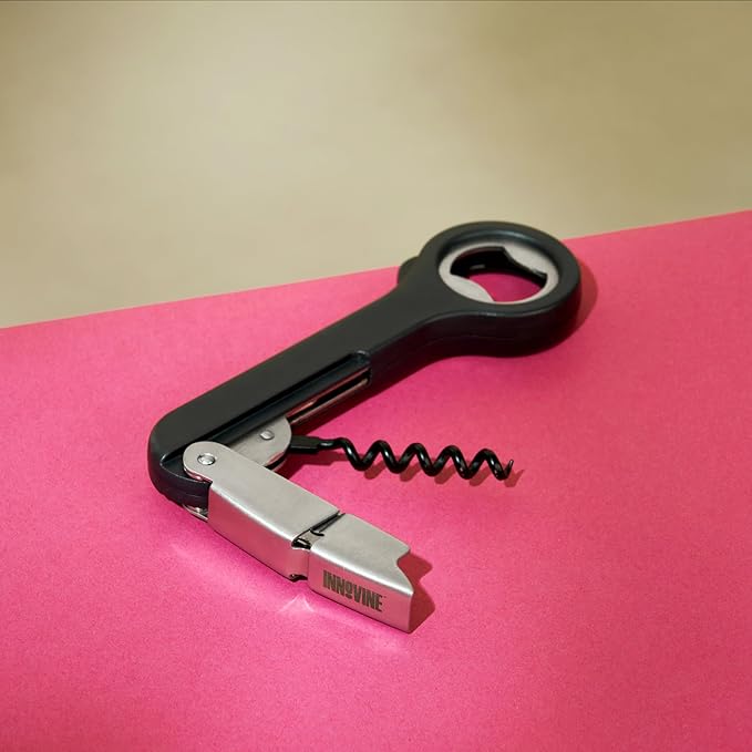 Innovine Waiters Corkscrew Wine Opener, Durable Stainless Steel with Built-in Bottle Opener and 3-Blade Foil Cutter for Bartenders, Home Bar, Kitchen, Outdoor Party, Gifts for Wine Lovers, Set of 1