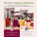 Anybear Cold Press Juicer 200W Masticating Slow Juicer 4.3" Large Feed Chute Fit Whole Fruits Vegetables | Upgraded Auger | Tritan Material | BPA Free | Juice Recipes (Red)