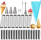 39 Pack Cannoli Forms Kit, Cannoli Forms Pastry Roll Molds with Piping Bags Reusable, Cleaning Brush, Long Cream Icing Piping Nozzle Baking Accessories Tool for Mum and Baker