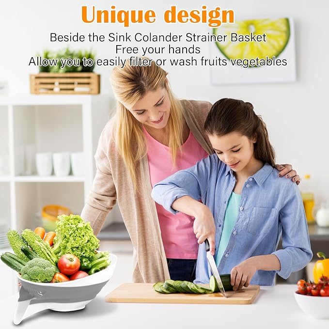 Collapsible Colander - Small Strainer Basket, Side-Drain Design, Dishwasher Safe Food Strainer for Pasta, Fruits, Vegetables