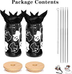 ANOTION Halloween Mugs - 18oz Halloween Ghost Decorations Glass Cups Tumbler for Iced Coffee, Glassware Cookie Jar Decor Gift Drinking Water Bottles