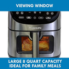 Kenmore Air Fryer - 8 quart aerogrill, non-stick frying basket, french fry, digital touch screen, 12 presets, freidora eléctrica, countertop cooking kitchen appliance, stainless steel, black