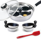Eggssentials Egg Poacher Pan Nonstick Poached Egg Maker, Stainless Steel Egg Poaching Pan, Poached Eggs Cooker Food Grade Safe PFOA Free with Spatula