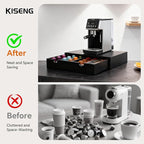 Coffee Pod 15" X 11" X 3" Natural Wood Countertop Organizer Drawer, Counter Top Espresso Tea Bag Station Storage Holder Box, Black