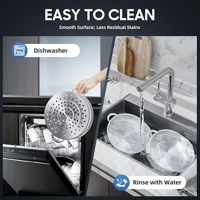5 Tier Steamer Pot, Stackable Kitchen Steamer with One Piece Bottom Clear Visible Lid Large Capacity and Anti-Scald Handles Detachable Combination Storage Stainless Steel Steamers Pot for Dumplings Etc