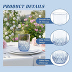 12 Pack Plastic Stemless Wine Glasses,12oz Unbreakable Vintage Elegant Drinking Glass Set,Reusable Fancy Cocktail Cups for Party, Wedding, and Bulk Events (12, 12oz-Blue)