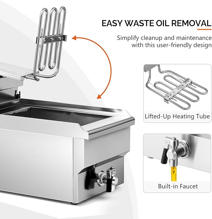 ROVSUN 12.5QT Electric Deep Fryer, 1700W Commercial Deep Fryer with Basket, Drain, 60-Min Timer, Overheat Protection, Temp Control & Baskets, Stainless Steel Countertop Fryer for Restaurant