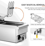ROVSUN 12.5QT Electric Deep Fryer, 1700W Commercial Deep Fryer with Basket, Drain, 60-Min Timer, Overheat Protection, Temp Control & Baskets, Stainless Steel Countertop Fryer for Restaurant