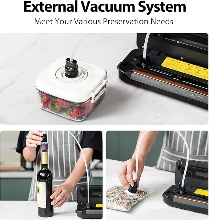 Automatic Food Vacuum Sealer Machine, Beelicious 8-In-1 Food Vacuum Saver with Starter Kits, Pulse Function, Moist & Dry Mode and External VAC for Jars and Containers, Stainless Steel