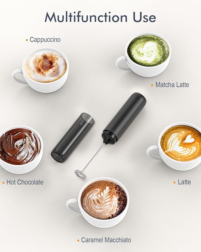 Rechargeable Milk Frother USB, Handheld Electric Foam Maker with Whisk Drink Mixer & Foamer for Coffee, Latte, Matcha, Hot Chocolate