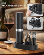 CIRCLE JOY Electric Wine Bottle Opener Set - Rechargeable Cordless Wine Corkscrew with Charging Base, Foil Cutter, Aerator Pourer and Stopper