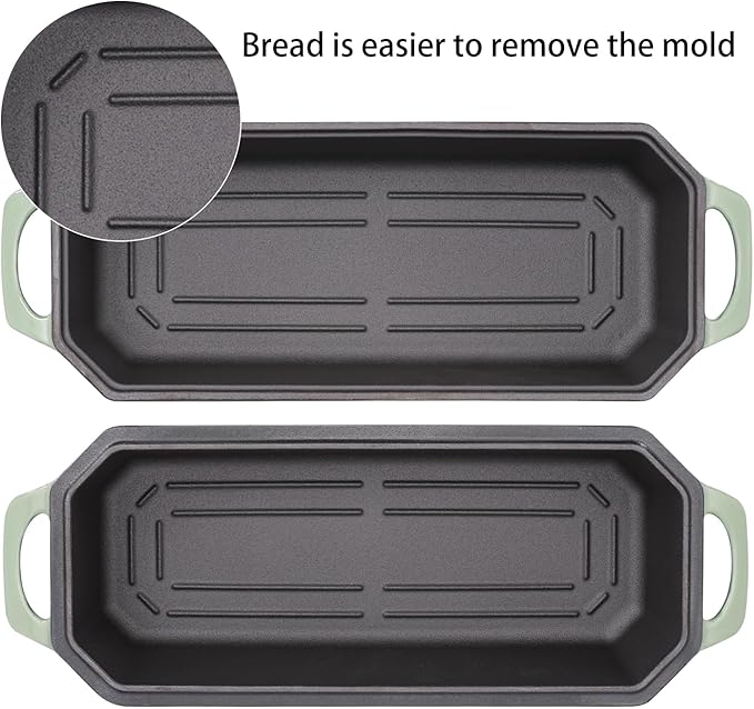Flavehc Bread Pan Cast Iron Loaf Pan with Lid Bread Loaf Pan 13x5 Inch Enameled Cast Iron Sourdough Bread Pan,AquaGreen