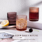 Physkoa 6-Piece Brown Ribbed Glassware Set –Vintage Drinking Glasses in Ochre, Umber & Espresso –8.5oz Tumbler Cups for Water, Juice, Iced Coffee, Whiskey, Cocktail –Aesthetic Colored Glasses