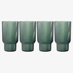 Shatterproof Acrylic Tall Drinking Glasses Set, European Style, Dishwasher Safe, Ribbed | Set of 4 | Fluted Tritan Drinkware, Unbreakable BPA-free Plastic, Reusable Stackable Glassware 14.5oz - Green
