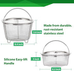 AOZITA Steamer Basket for Instant Pot Accessories 6 qt or 8 quart - 2 Tier Stackable 18/8 Stainless Steel Mesh - Silicone Handle - Vegetable Steamer Insert, Egg Basket, Pasta Strainer,Silver