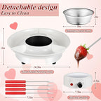 Lallisa Electric Fondue Pot Set, Chocolate Fondue Kit, Electric Fondue Maker, Detachable Serving Trays with 4 Roasting Forks, Gift Set for Date Night House Warming Melting Parties(White)