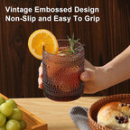 ZMOWIPDL Vintage Glassware Drinking Glasses Set of 12,Purple 12oz & 15oz Hobnail Glass Cups,Embossed Water Tumbler,for Beer,Cocktail,Whiskey,Juice and Various Mixed Drinks- 1 Cleaning Brush