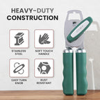 Zulay Kitchen Heavy Duty Stainless Steel Can Opener Manual with Bottle Opener - Rust Proof Manual Can Opener With Turn Knob & Comfy Soft Grip Handles - Pine Green