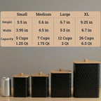 Kitchen Canisters for Countertop Set of 4 - Textured Iron Kitchen Canisters with Airtight Lids - Flour Sugar Canister Set - Flour and Sugar Containers Farmhouse - Coffee Jar for Counter - Black Jar x4