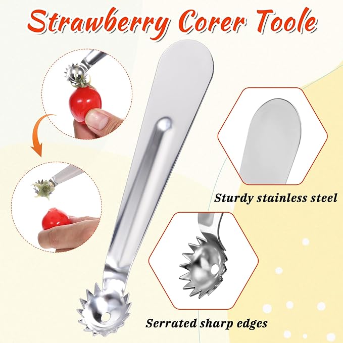 6 Pcs Tomato Stem Corer Strawberry Pitter Baller Practical Stainless Steel Kitchen Huller Tool Fruit Vegetable Stem Remover