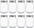 YINGERHUAN Glass Regular Mouth Mason Jars, 16 oz Clear Glass Jars with Silver Metal Lids for Sealing, Canning Jars for Food Storage, Overnight Oats, Dry Food, Snacks, Candies, DIY Projects (8PACK)