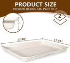 Wildone 2 Pack Half Sheet Baking Pans, Honeycomb Embossed Nonstick Baking Sheet 17.5x12 In, Thicker Carbon Steel Cookie Sheet, Even Heating & Warp Resistant, White