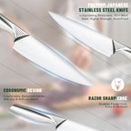 Knife Set, EWFEN 14-Piece Kitchen Knife Set with Block, German Stainless Steel Knives with Built-in Knife Sharpener, Anti-Slip Sharp Knives Set for Kitchen, Dishwasher Safe, Concave-dotted Handle
