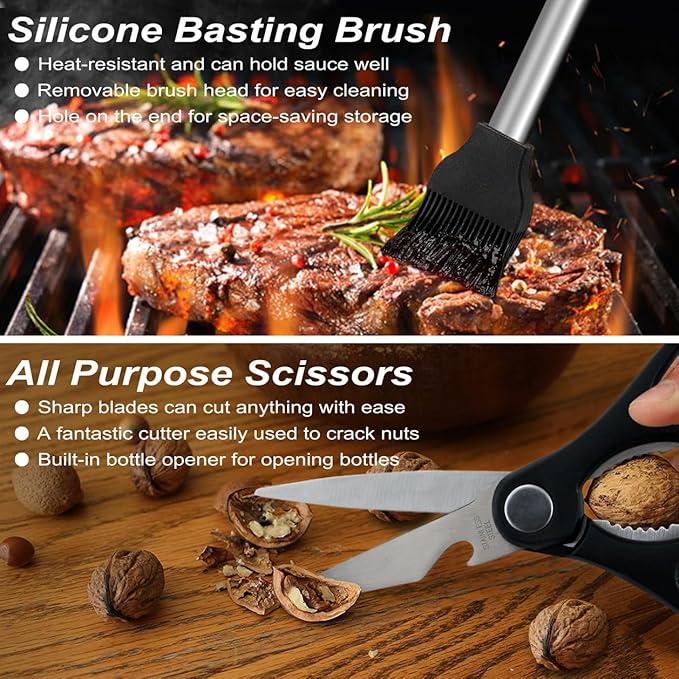 POLIGO 29 PCS BBQ Grill Accessories Stainless Steel BBQ Tools Grilling Tools Set with Storage Bag for Fathers Day Dads Birthday Presents - Camping Grill Utensils Set Ideal Grilling Gifts for Men Women
